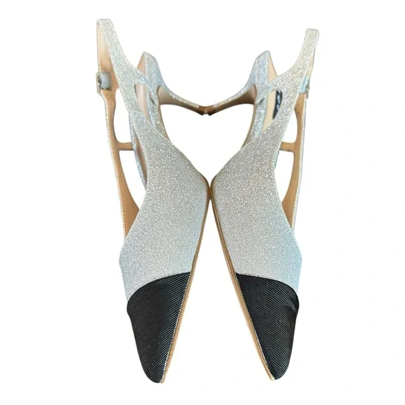 Aqua  Koko Pointed Toe Slingback Pumps Silver Glitter Kitten Heel NEW 8 - Picture 7 of 10